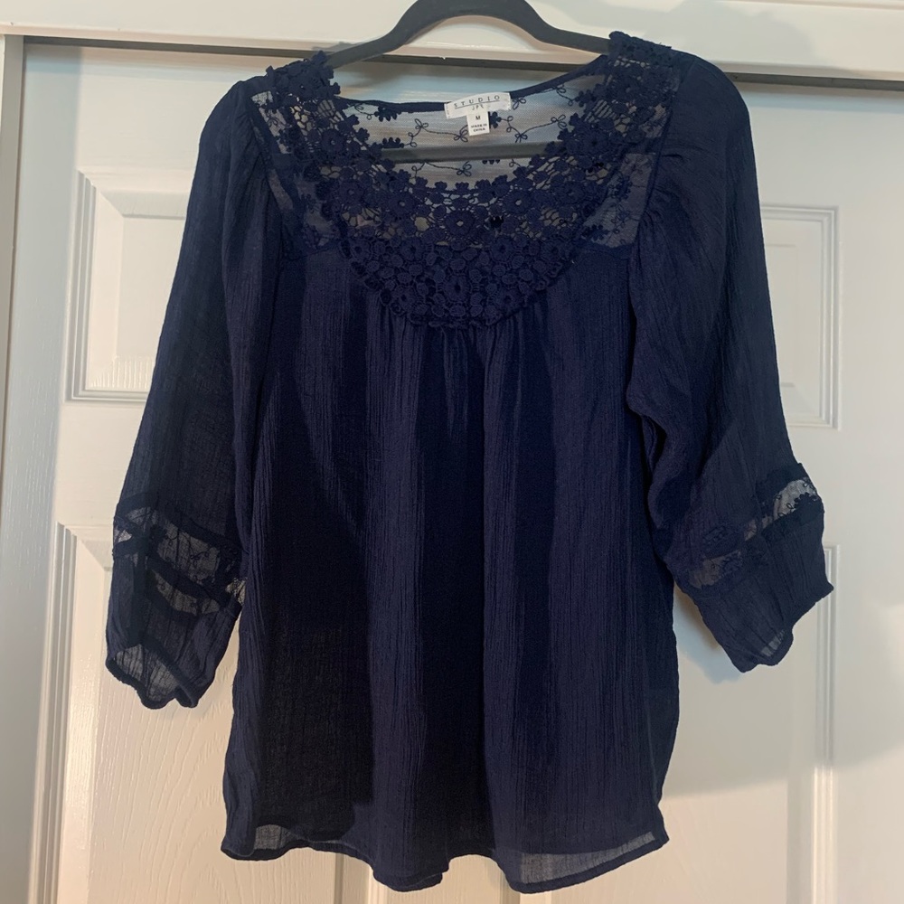 Blue shirt with beautiful lace detail